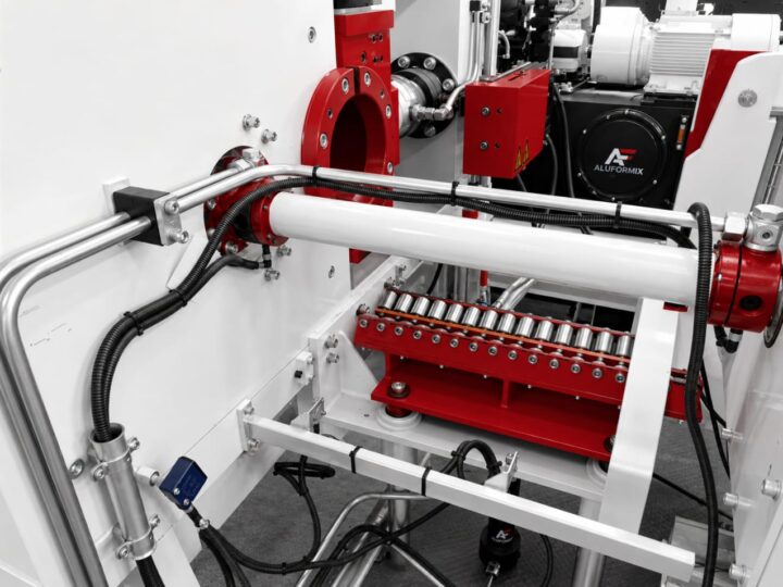ALUFORMIX billet rest station with buffer rollers and pneumatic centering